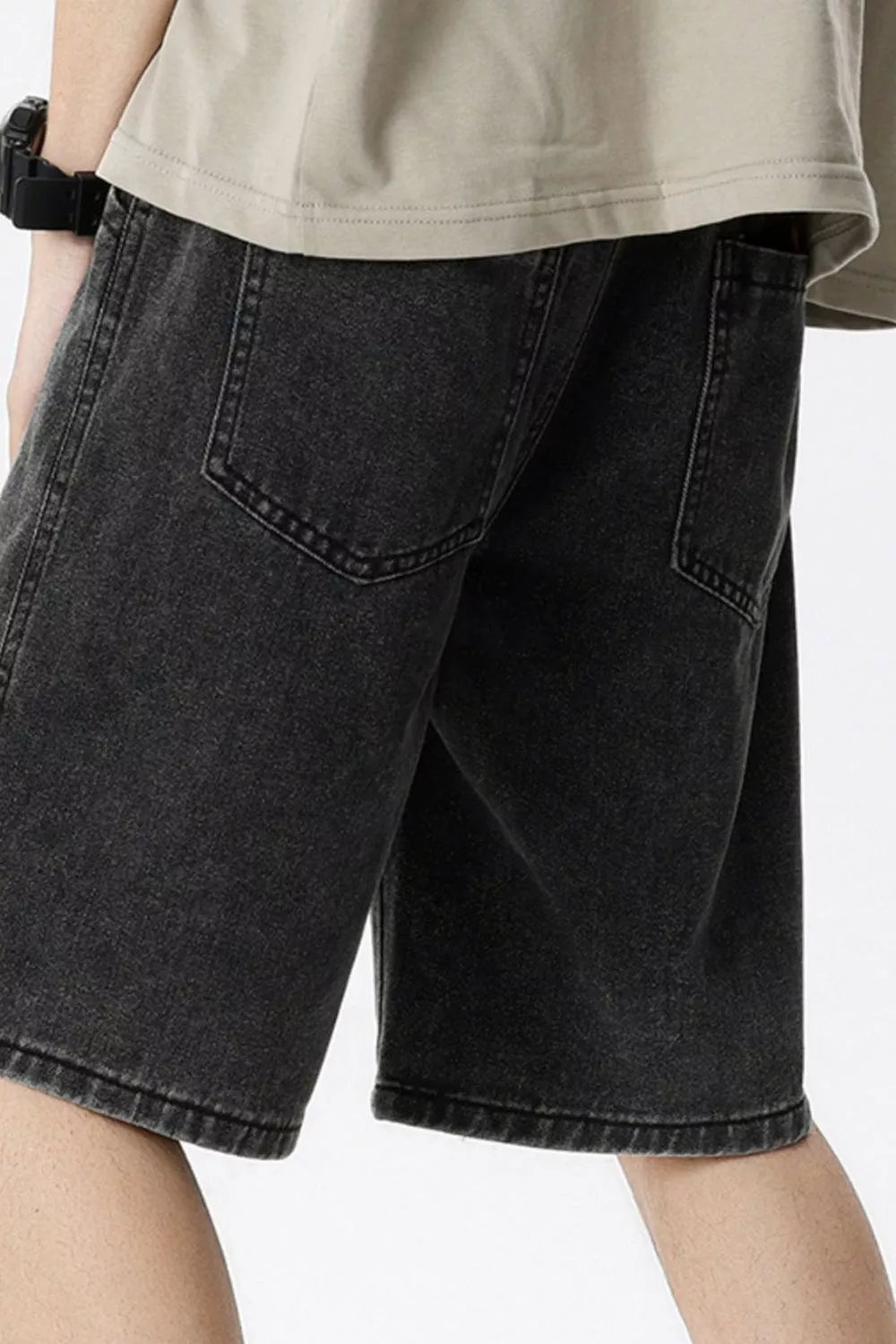 men's men's full size vintage wash drawstring denim shorts plus size - product detail