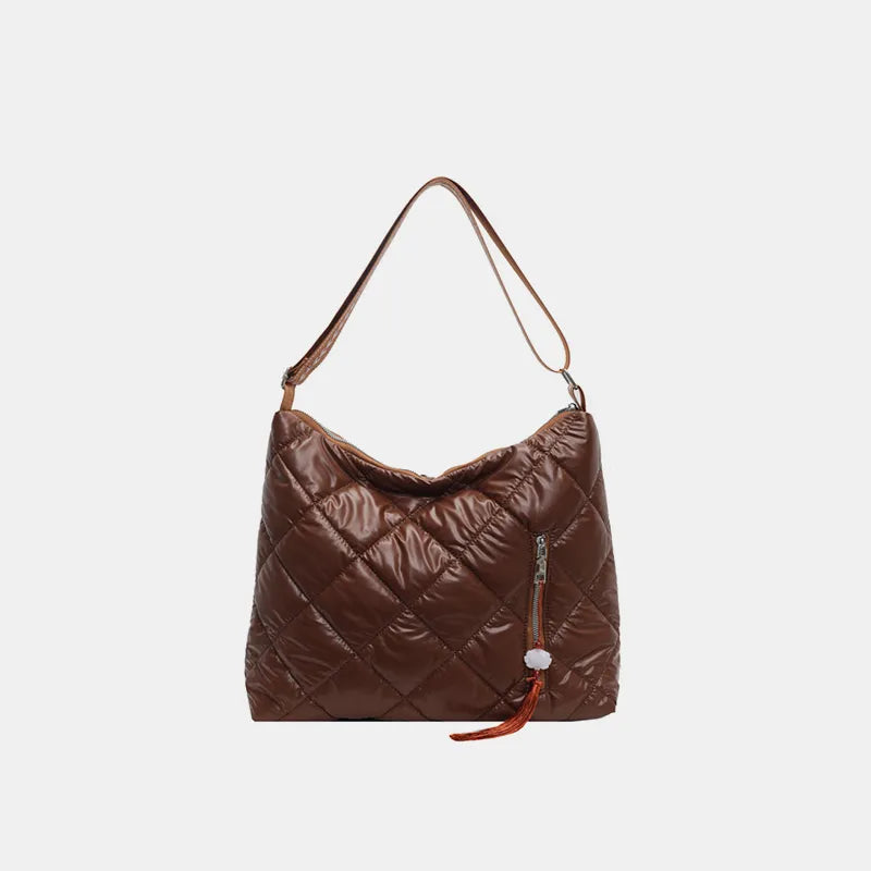 Quilted Nylon Travel Bag Brown One Size
