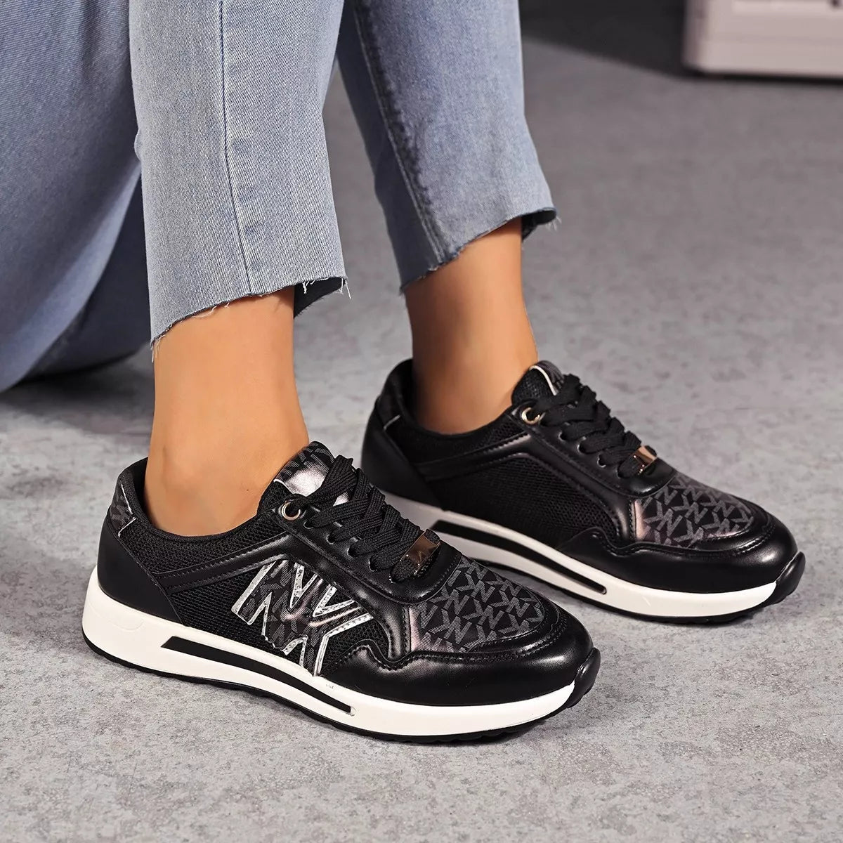 women's lace up round toe sneakers - front view
