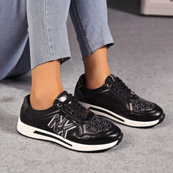 women's lace up round toe sneakers - front view