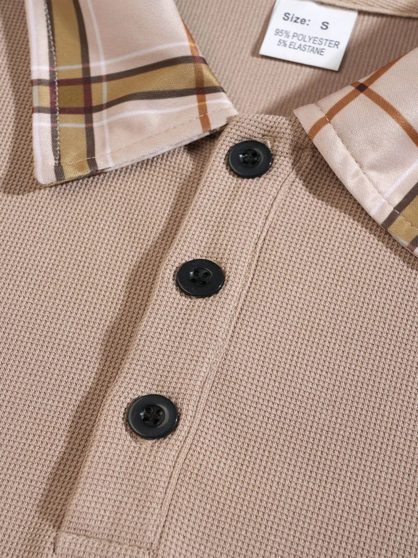 men's men's full size classic plaid collar polo and shorts set plus size - additional angle