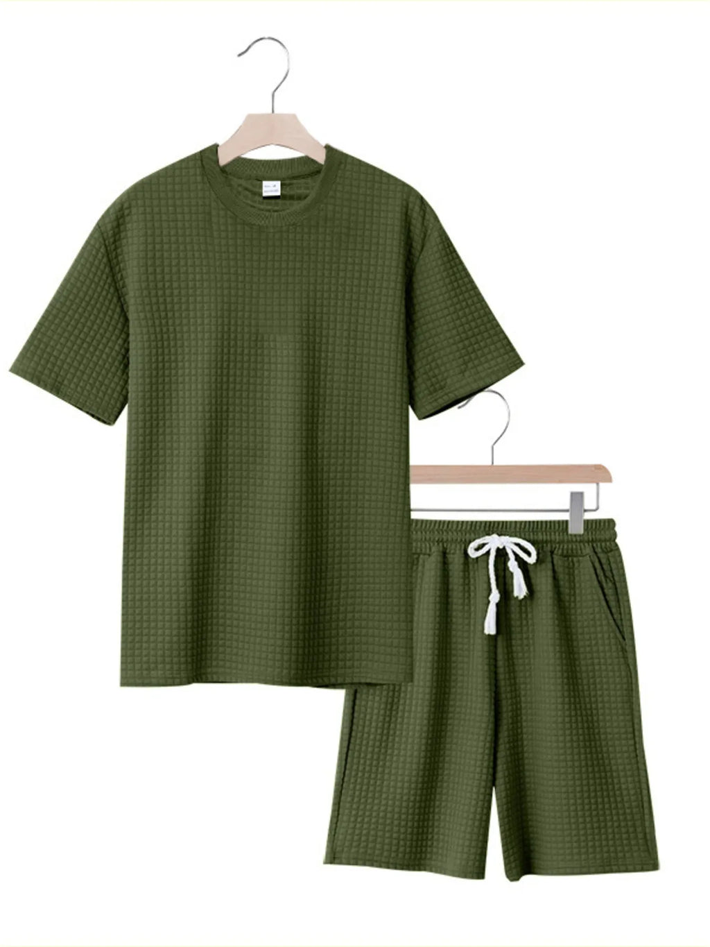 men's men's full size textured round neck top and shorts set plus size - back view