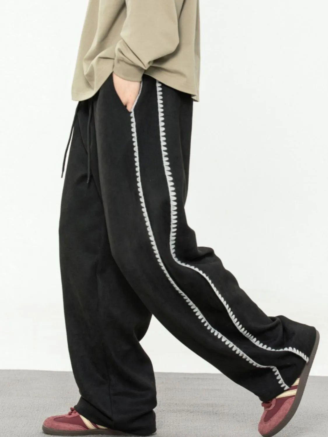 Men's Plus Size Drawstring Wide Leg Pants Black