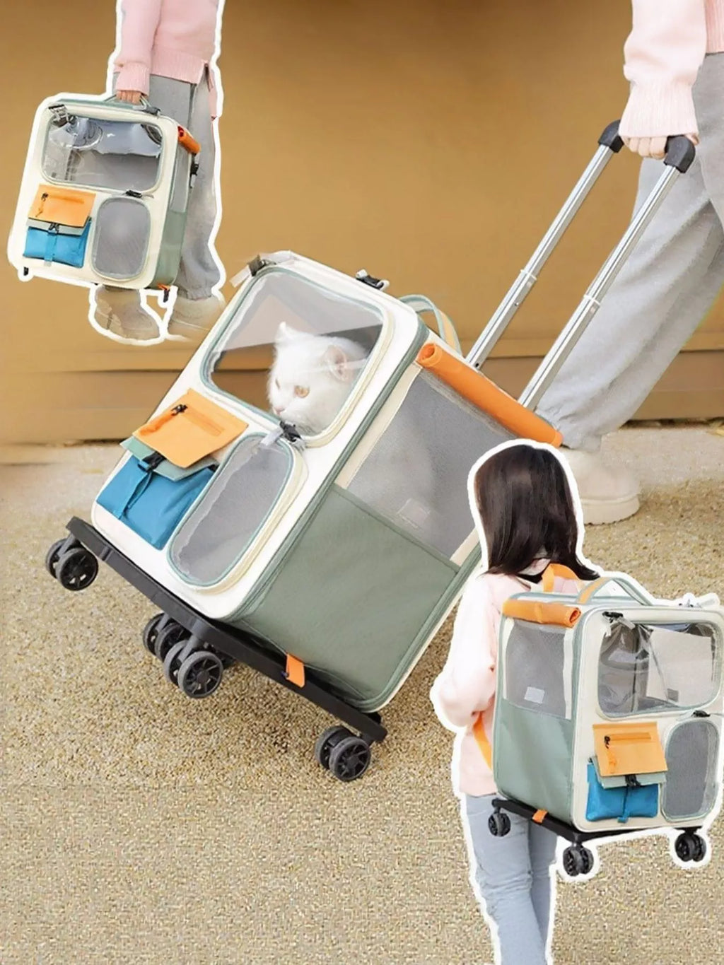 rolling pet carrier with telescopic handle - close-up detail