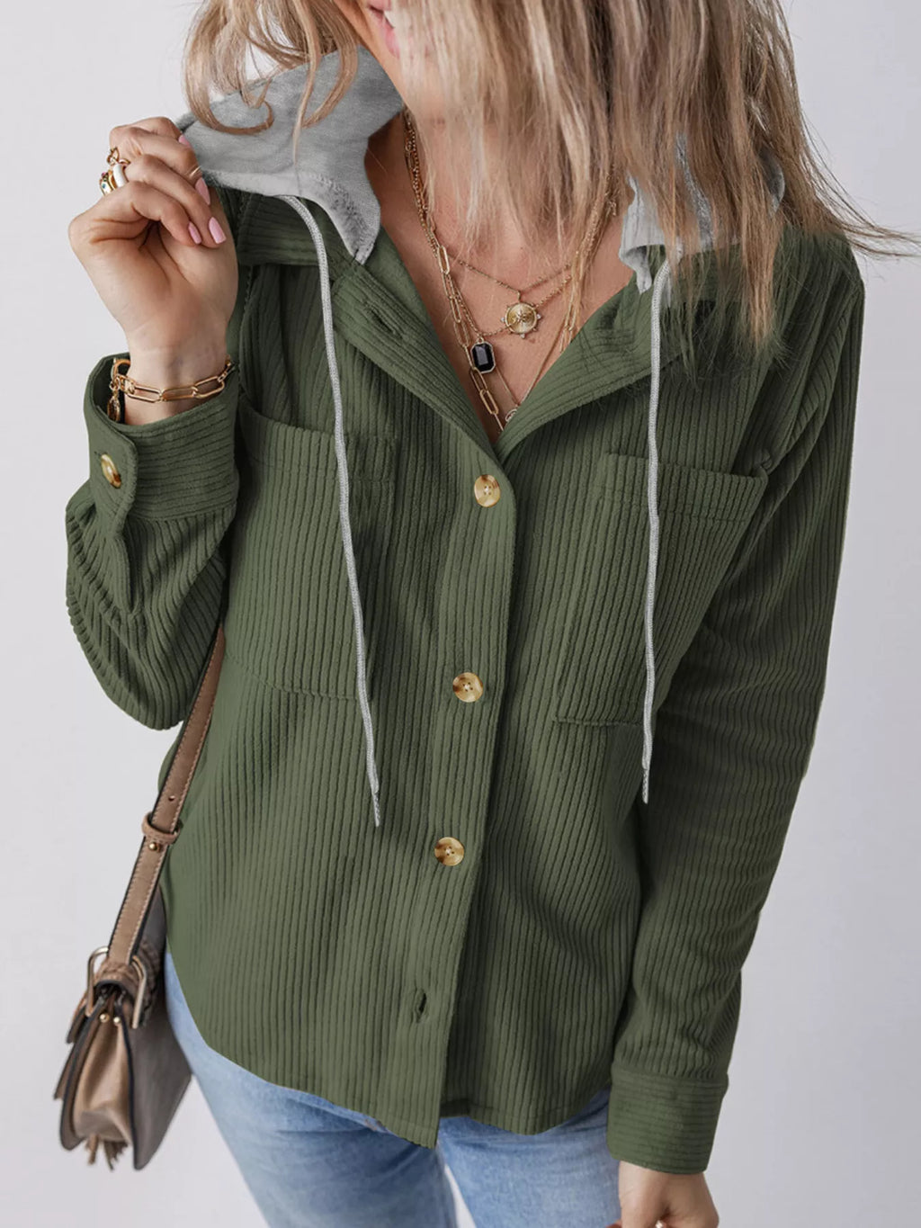 women's hooded corduroy button-down jacket - extra view