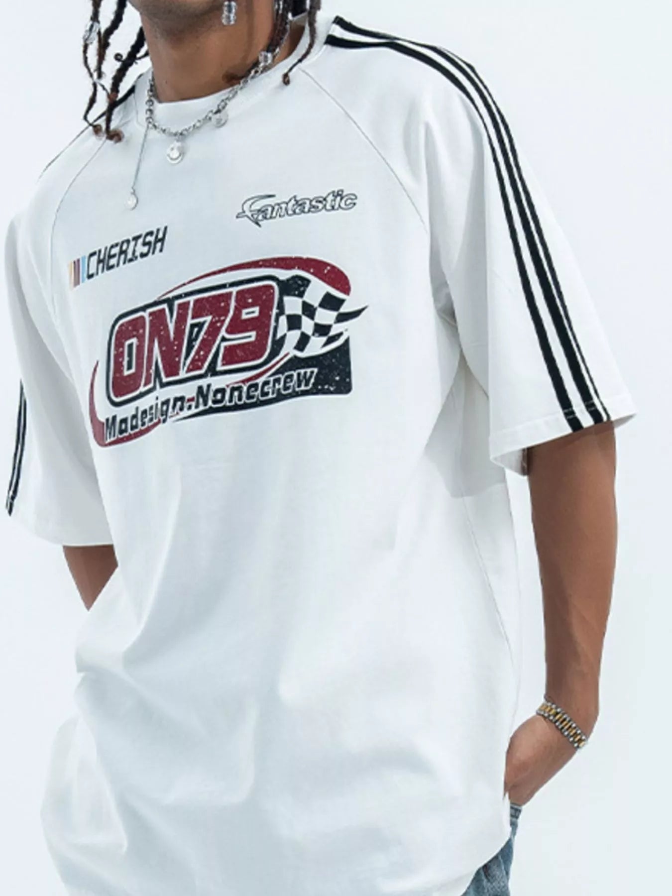 men's men's graphic round neck oversized t-shirt - styled view