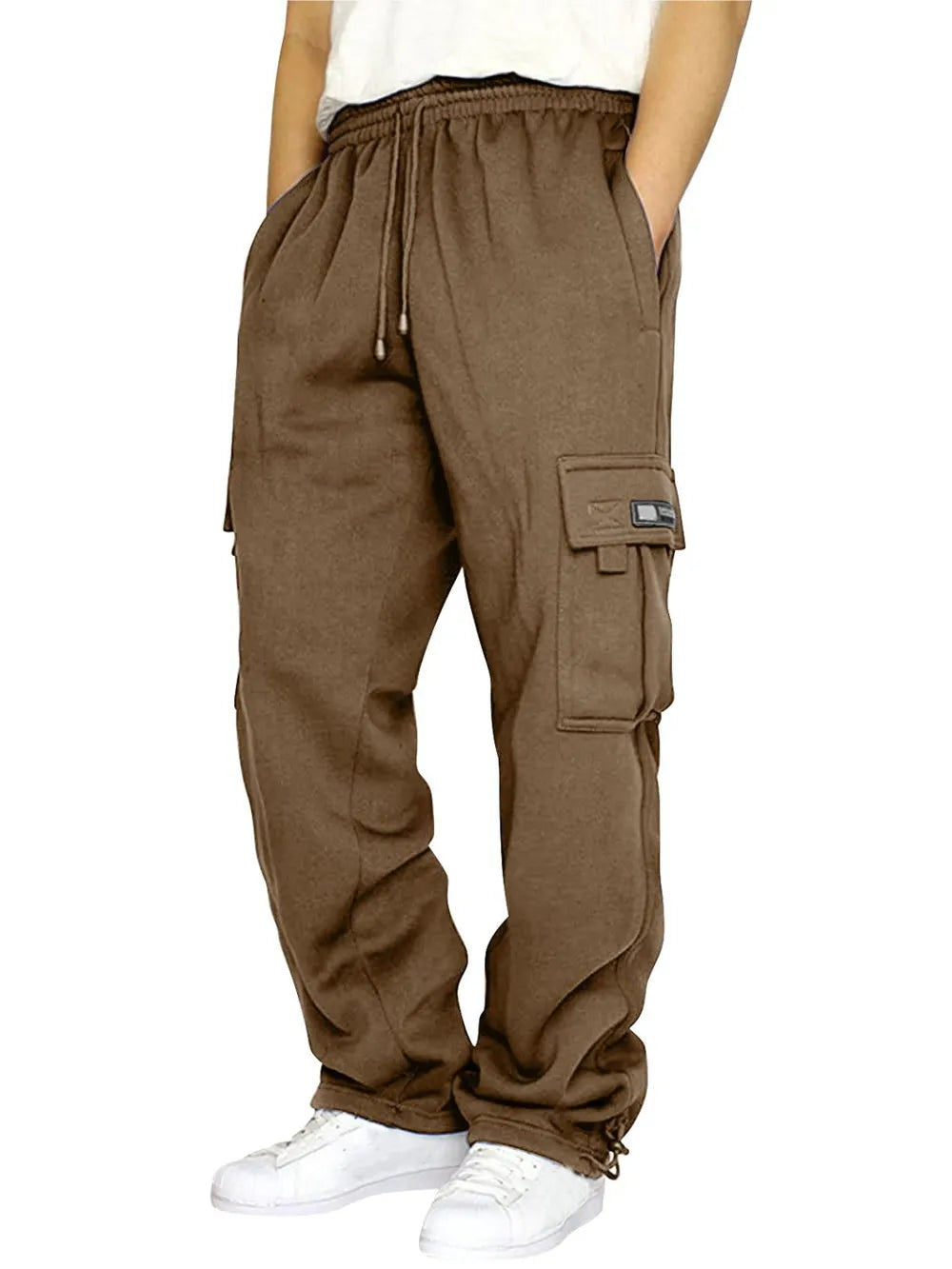 Men's Full Size Drawstring Pants Plus Size Coffee Brown