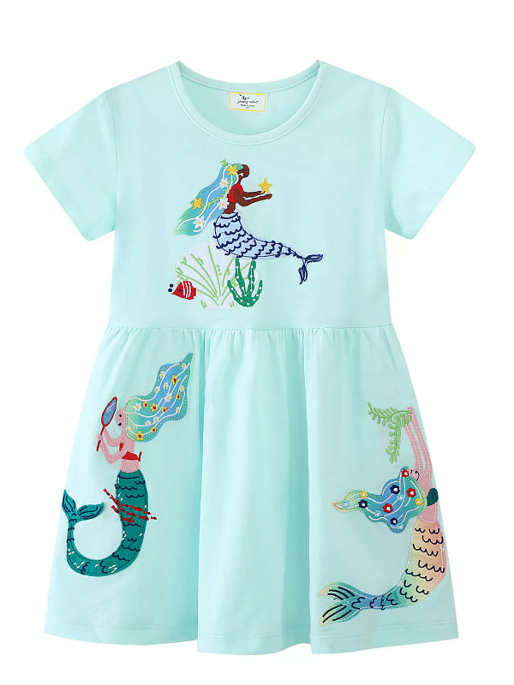 women's children's mermaid embroidered short sleeve dress - main product image