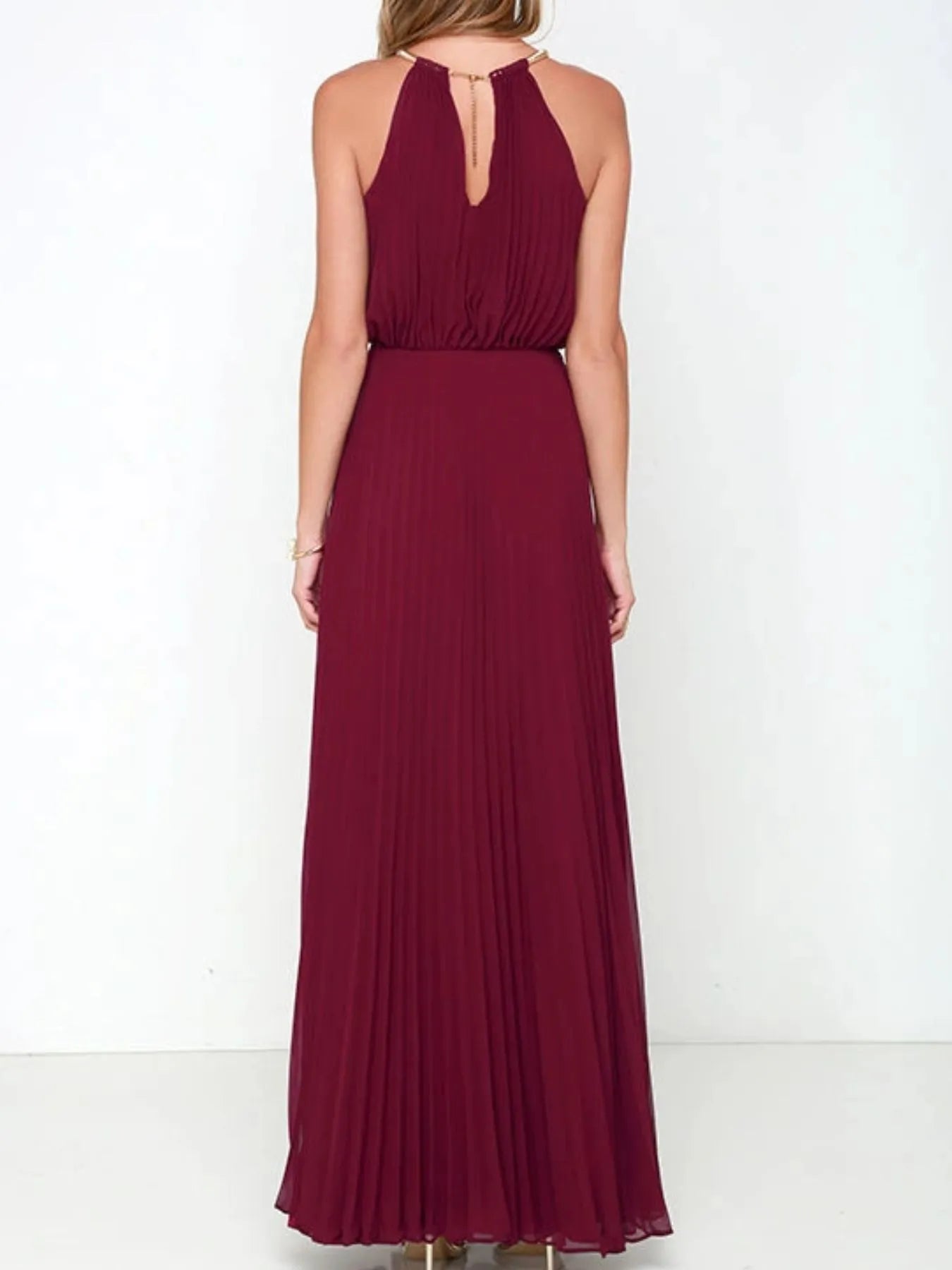 Pleated Sleeveless Maxi Tank Dress