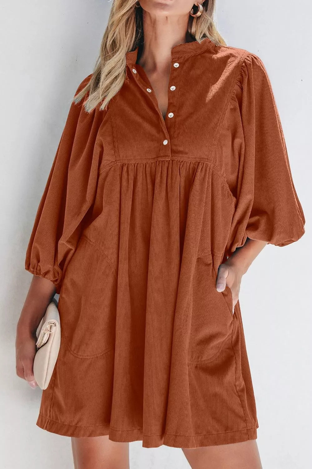 women's corduroy button-down babydoll dress - product showcase
