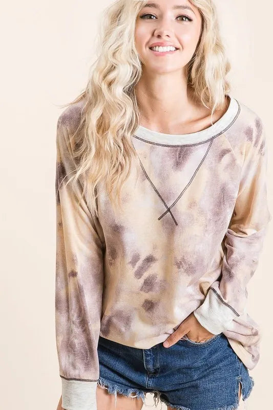 bibi tie dye terry pull over with contrast stitching - styling option