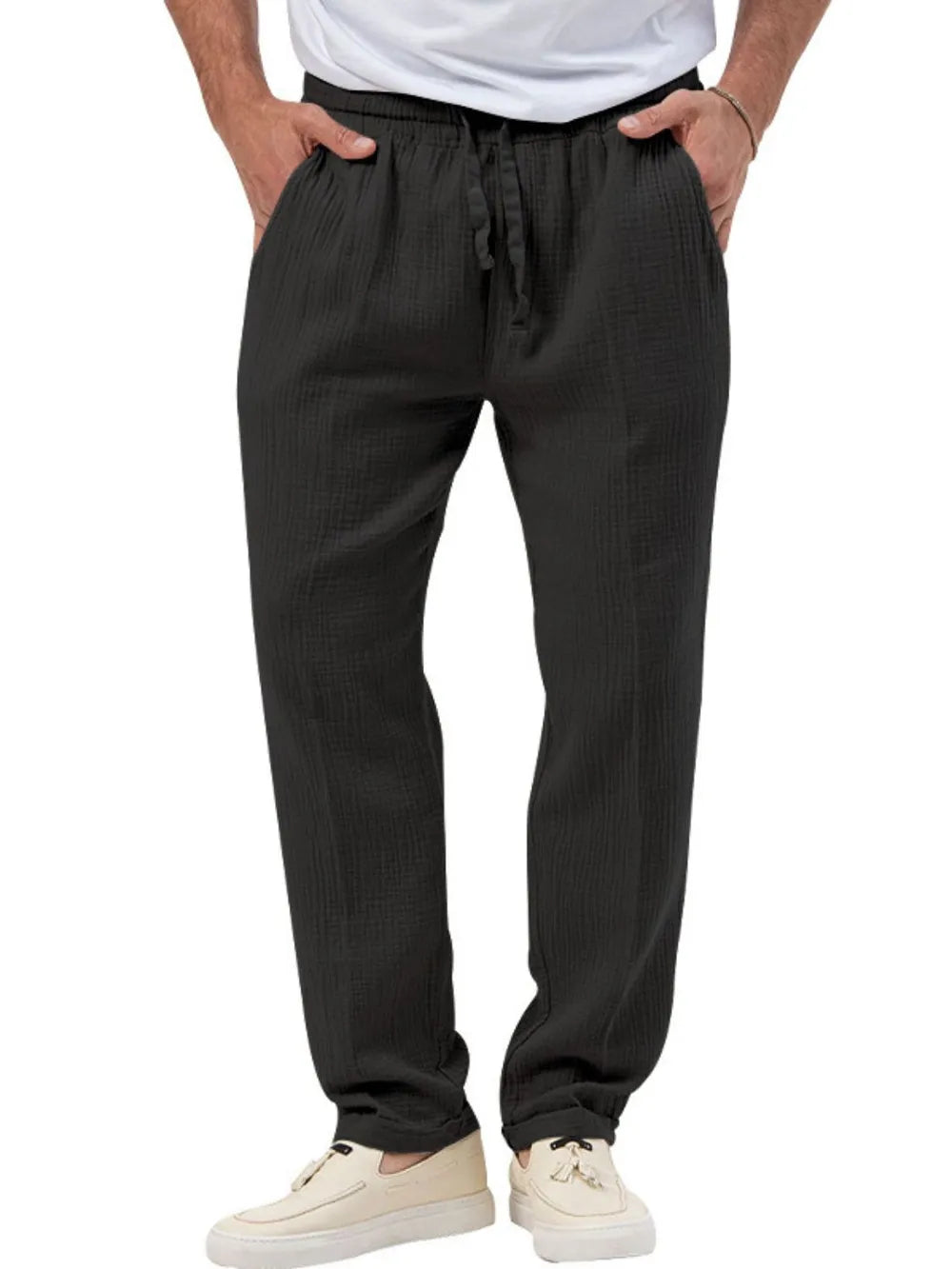 Men's Plus Size Drawstring Texture Pants Black