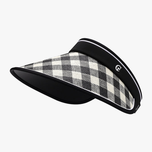 Plaid Natural Grass Adjustable Sun Hat Black One Size