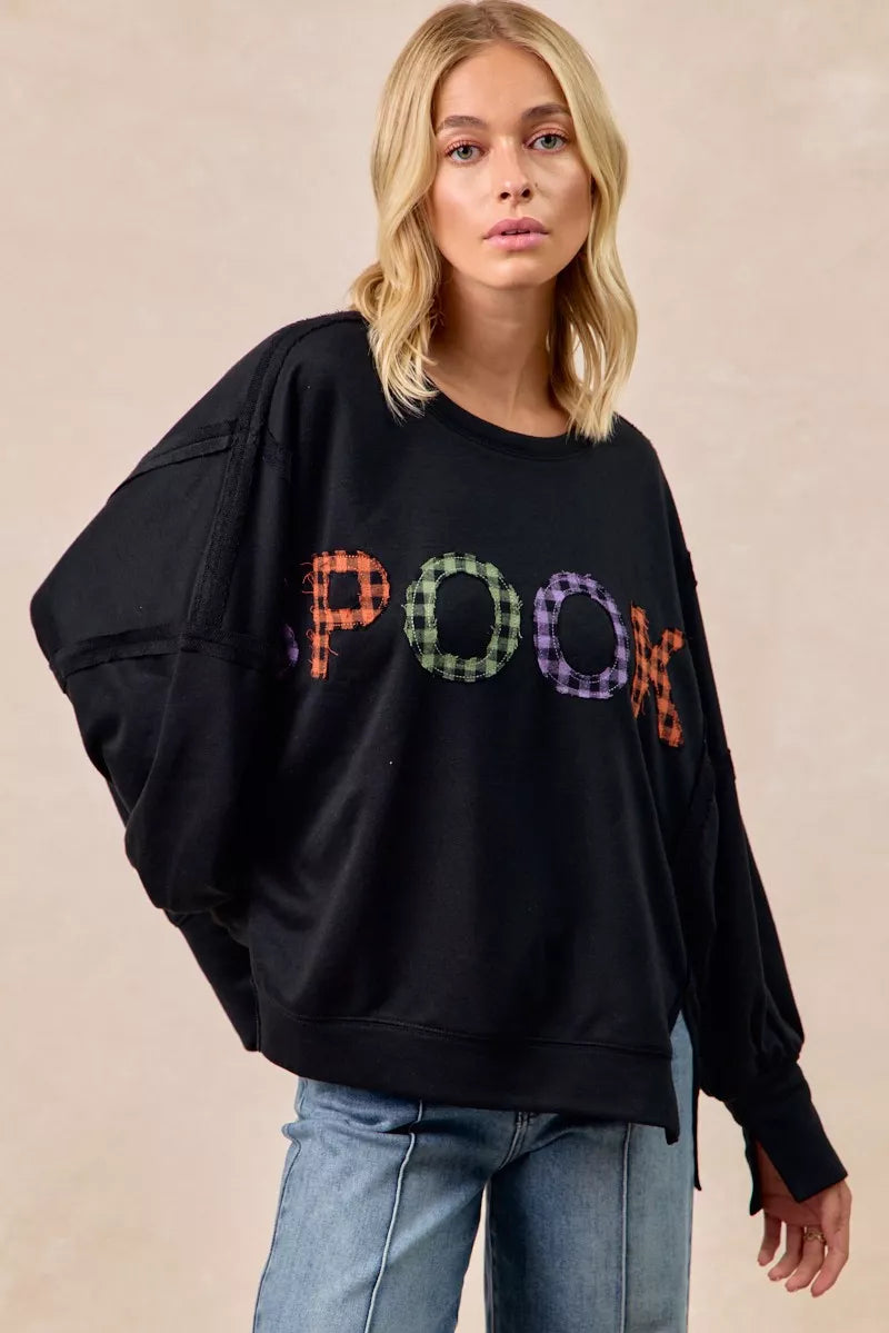 women's bibi spook plaid letter print oversized sweatshirt - main product image