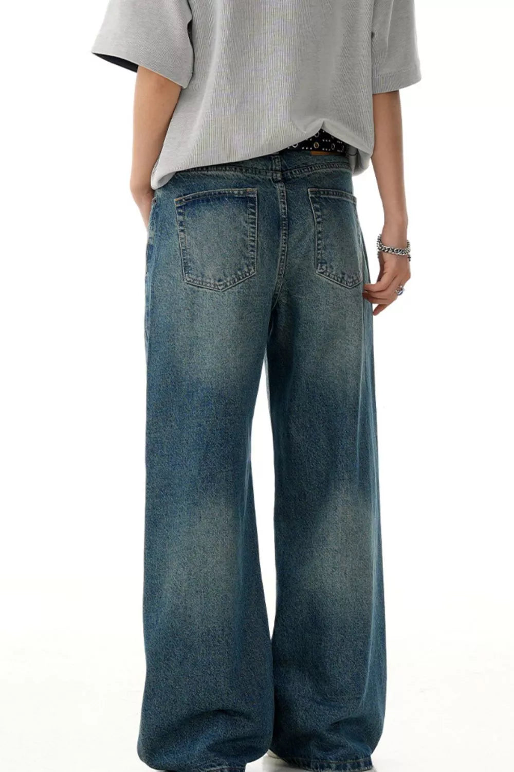 men's men's wide leg vintage wash jeans - additional angle