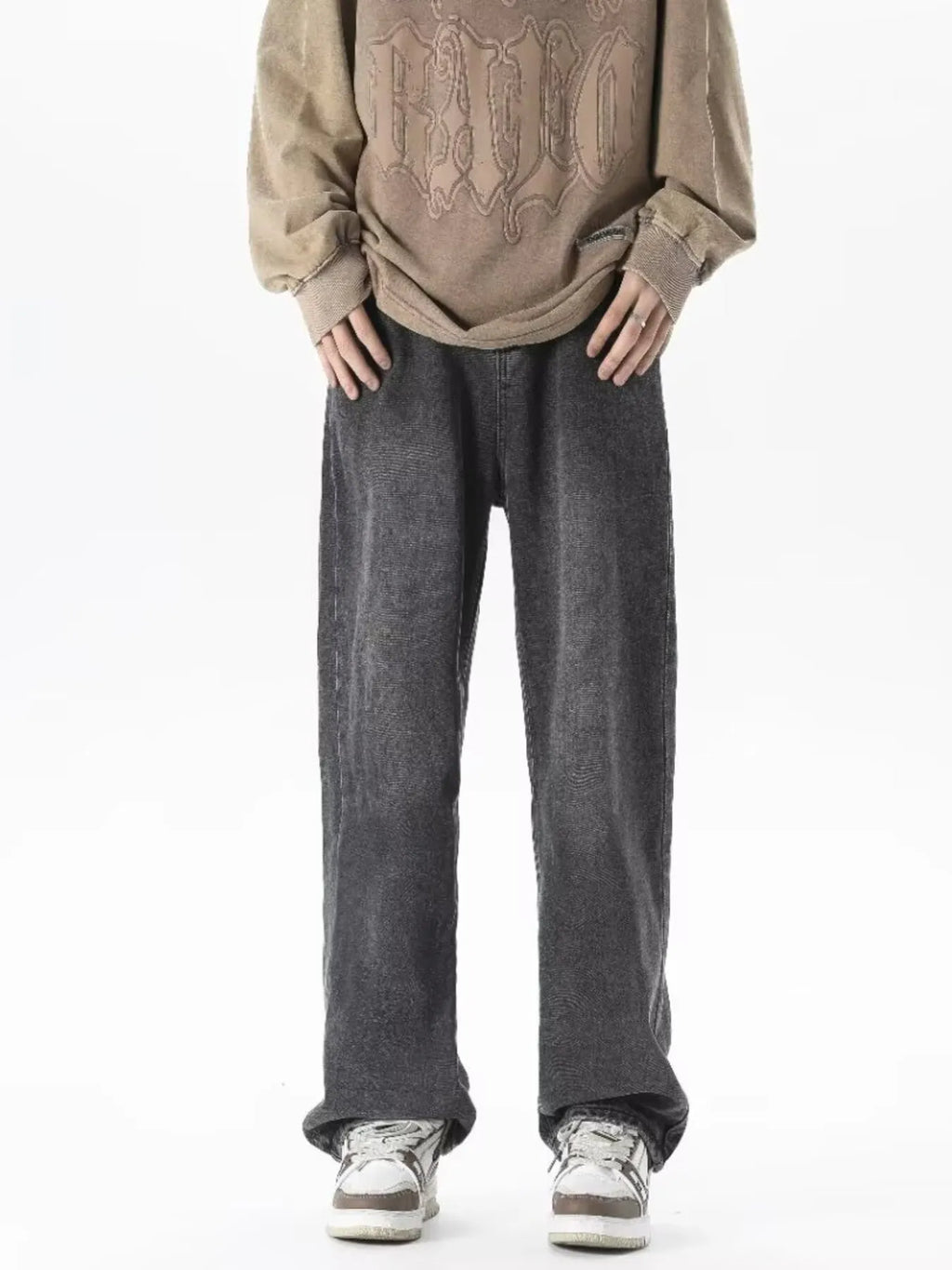 men's full size vintage wash loose fit jeans plus size - front view