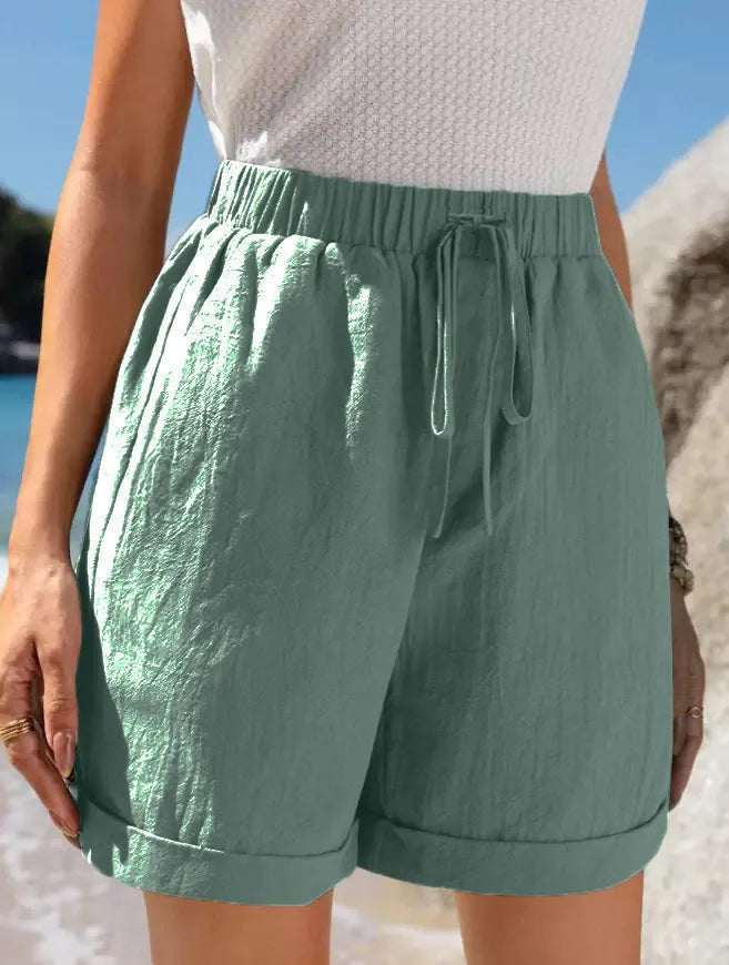 Full Size Drawstring Linen Blend Shorts Plus Size