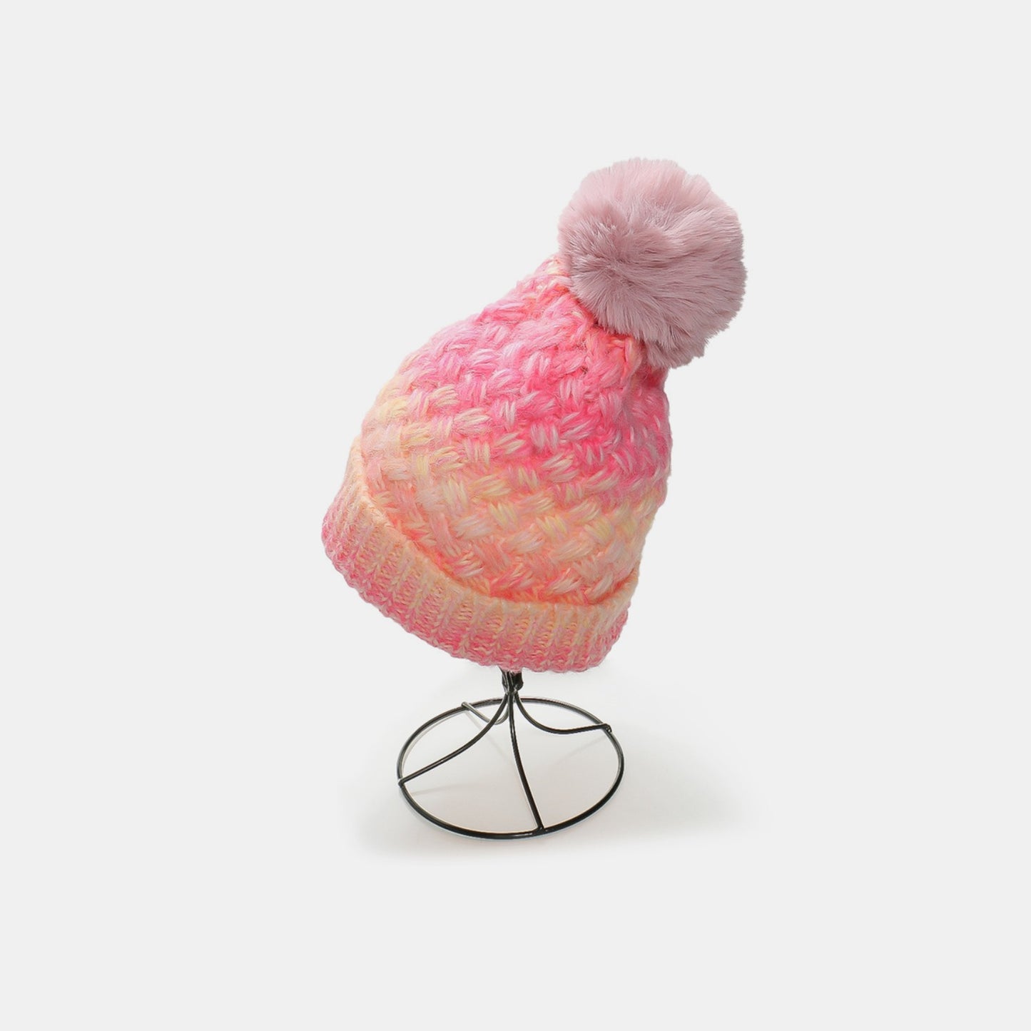 Gradient Knit Hat with Pompom Pink One Size