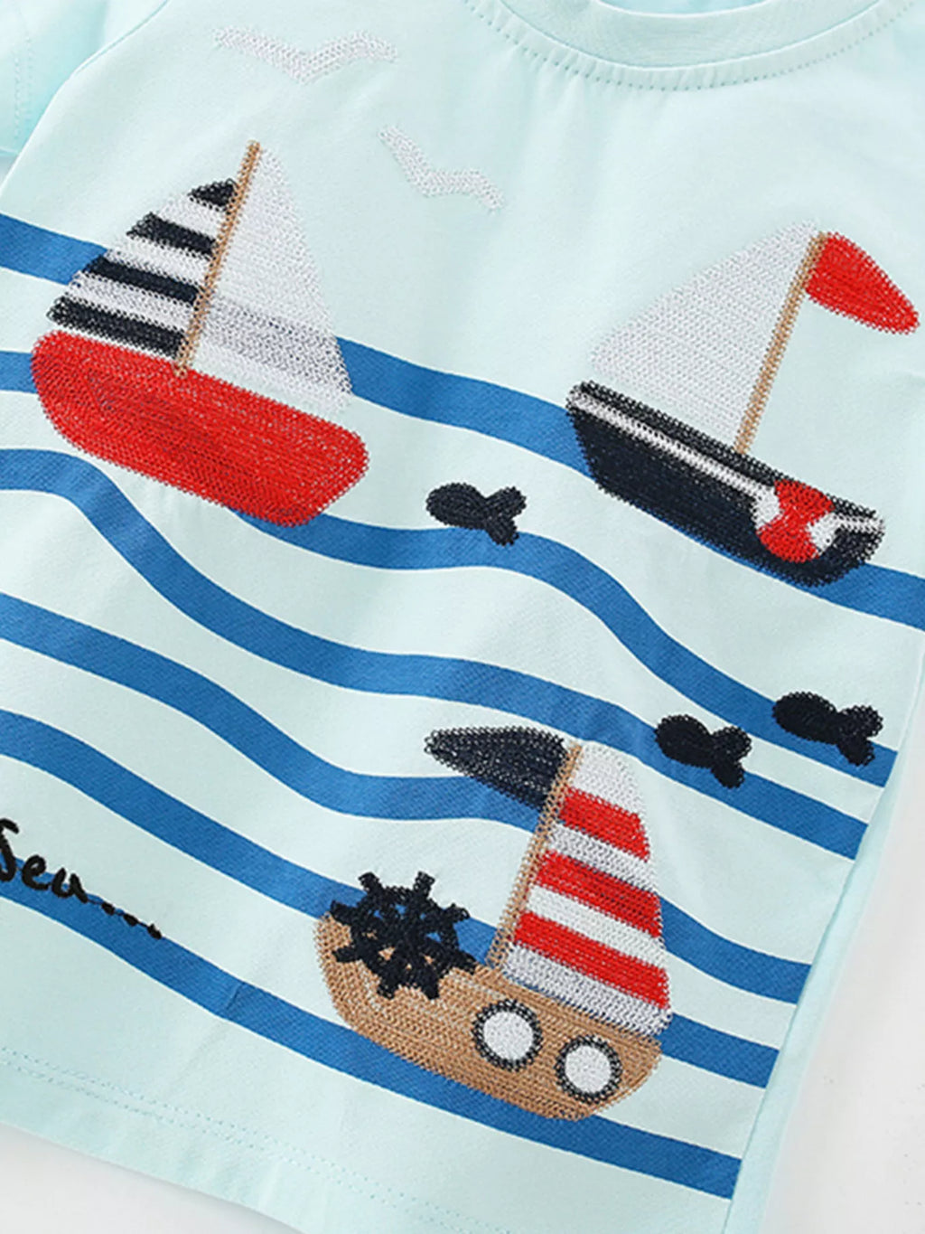 women's children's sailboat embroidered short sleeve t-shirt - back view