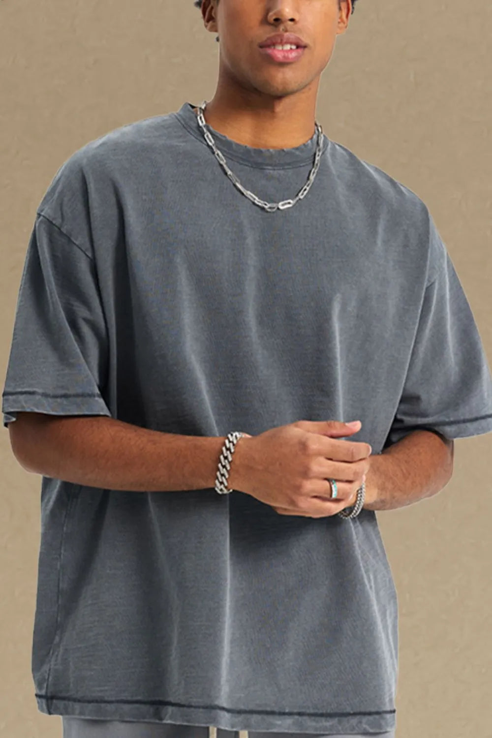 Men's Round Neck Half Sleeve T-Shirt Dark Gray