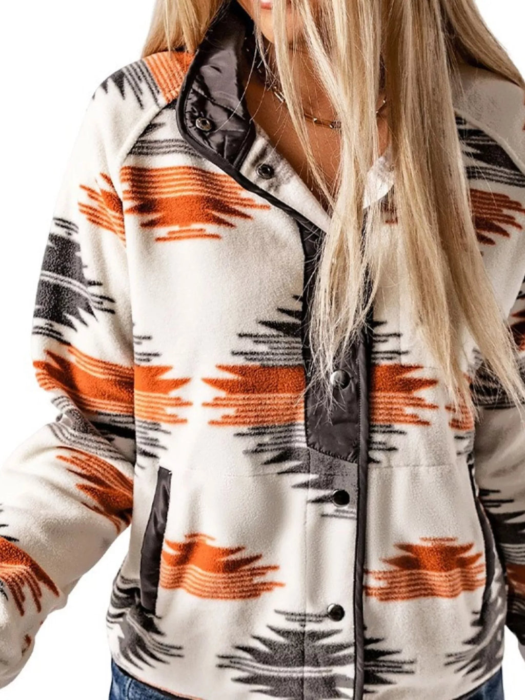 women's geometric snap down jacket - back view