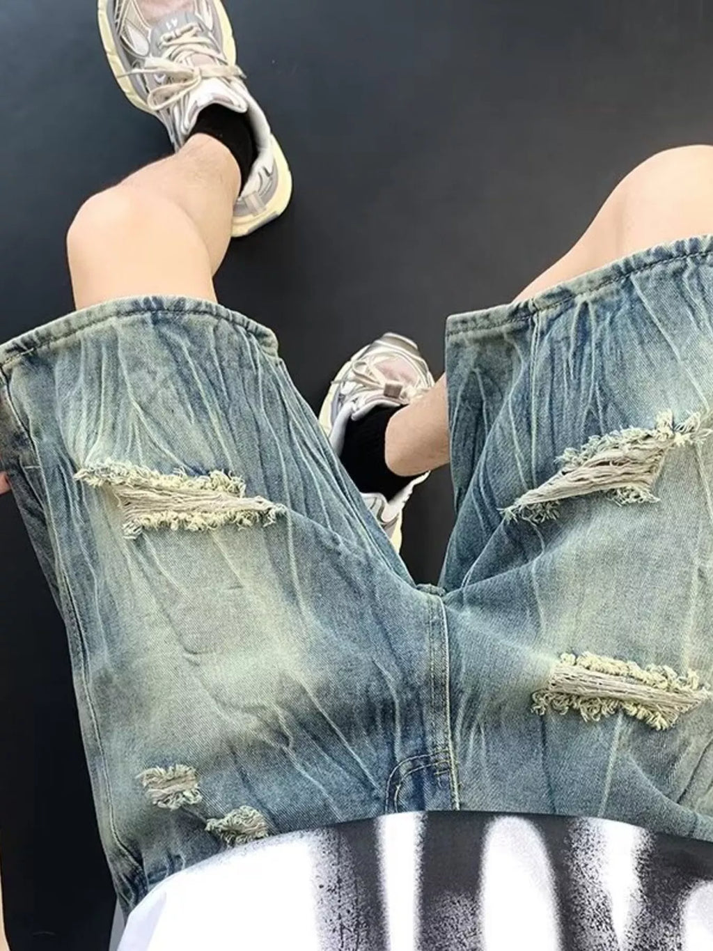 men's men's plus size distressed wide leg denim shorts - lifestyle shot