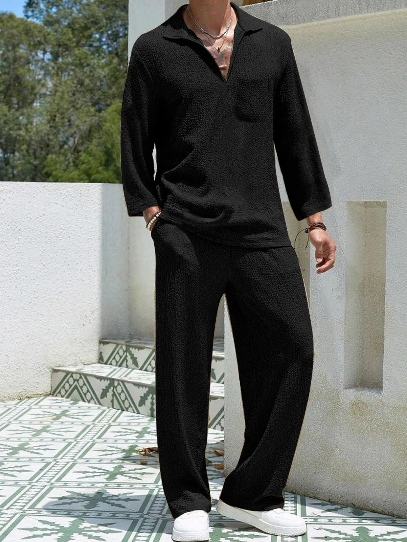men's men's plus size long sleeve top and pants set - extra view