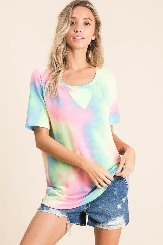 women's bibi tie dye french terry print top - front view