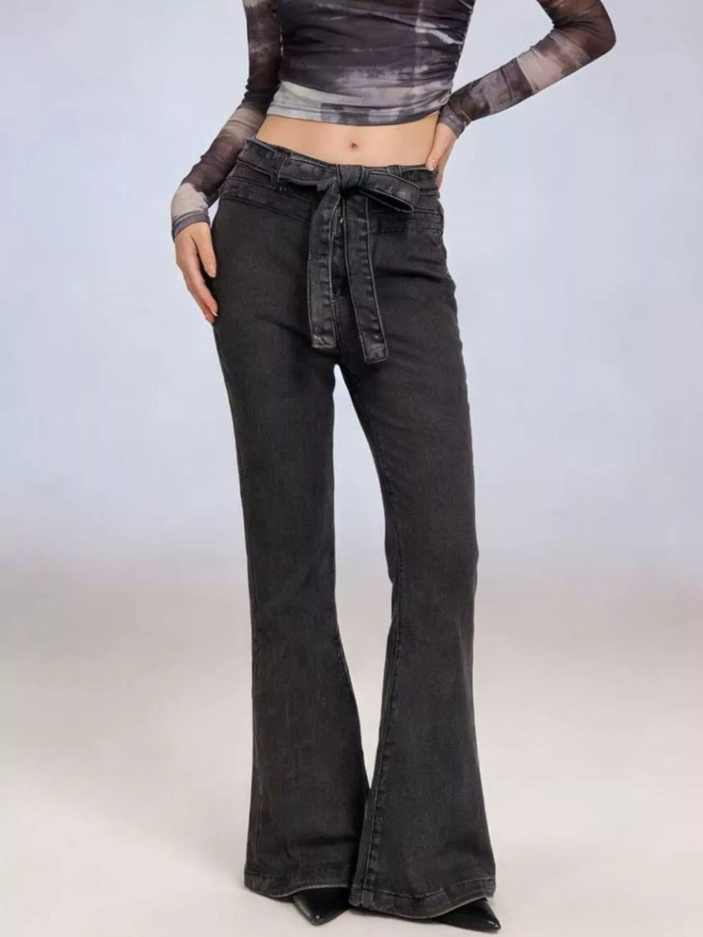 women's bow-tie high-waisted flare jeans - additional image
