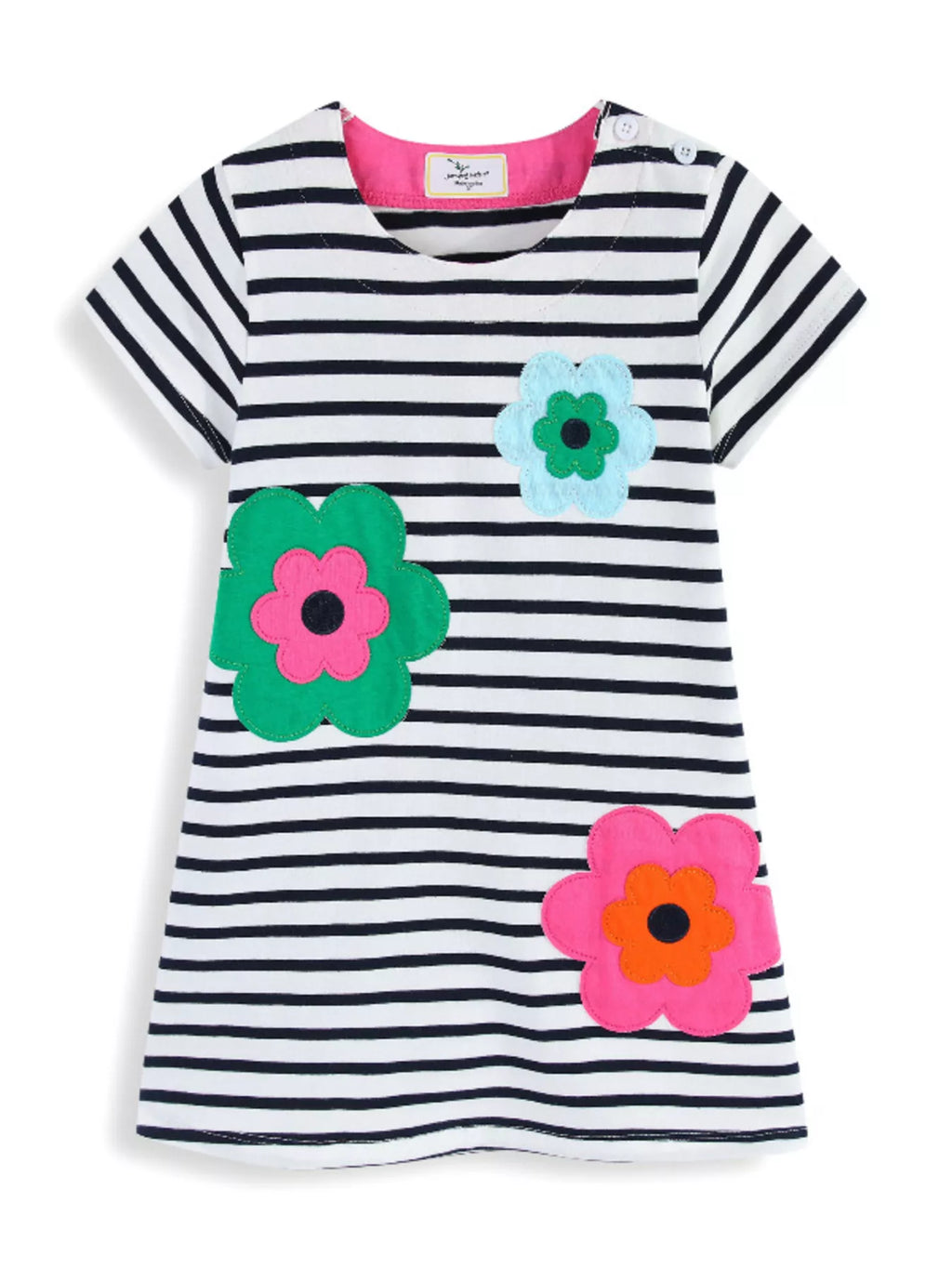 women's children's striped floral applique casual dress - second view