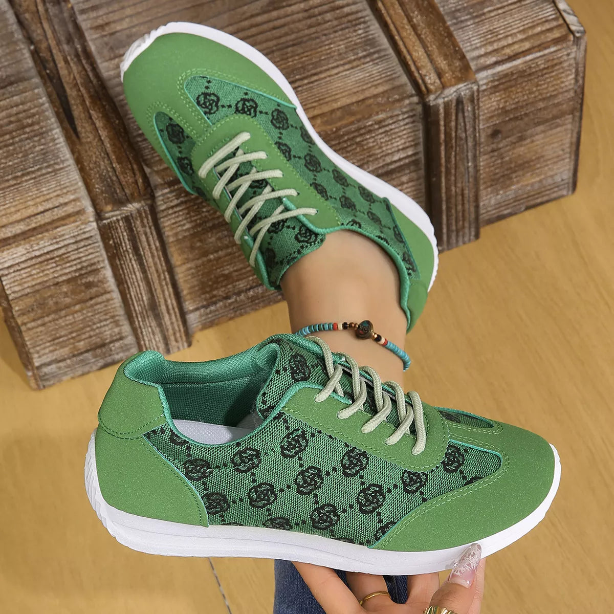 women's floral patterned lace up sneakers - additional angle