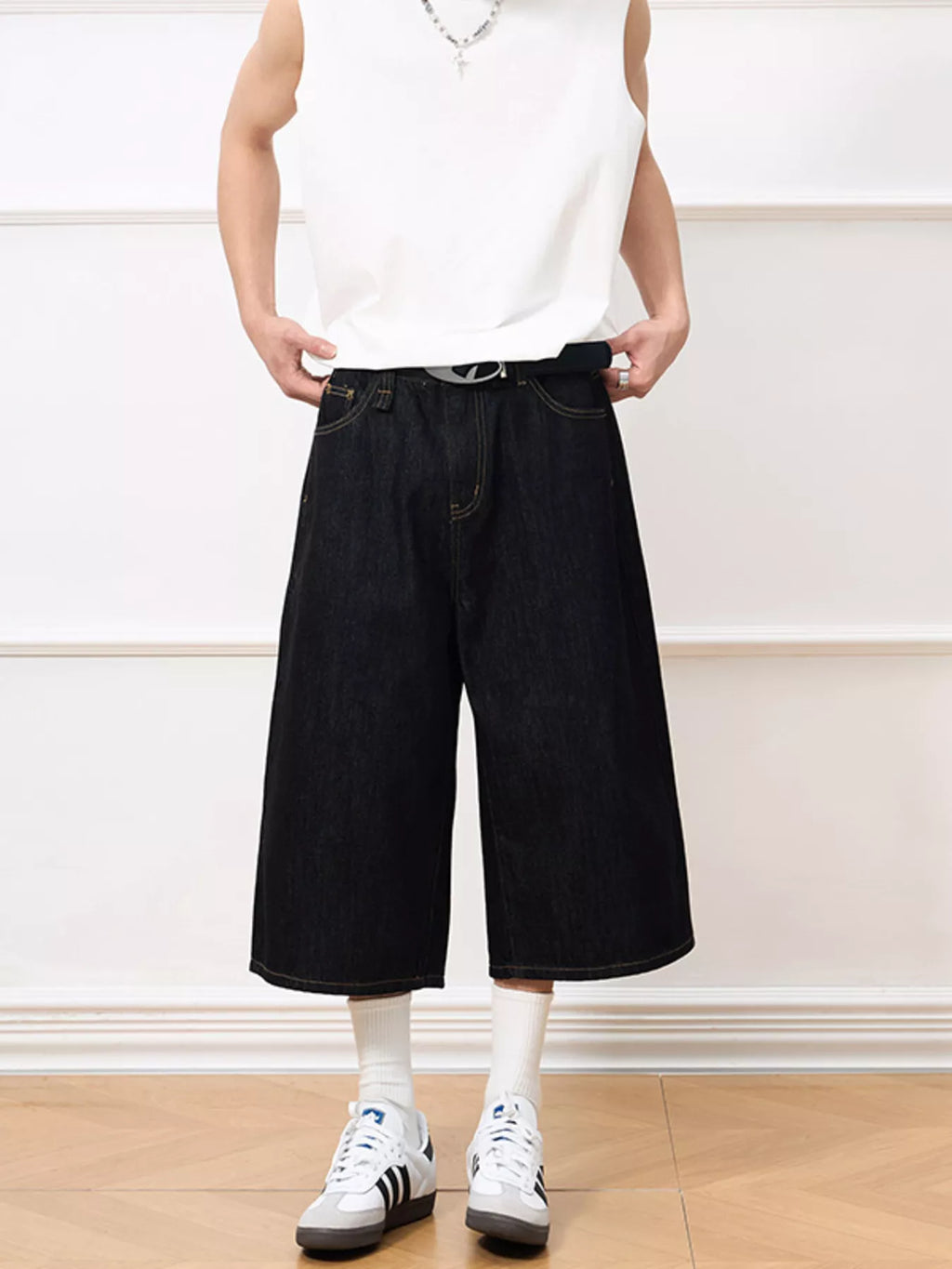 men's men's wide leg capris jeans - second view