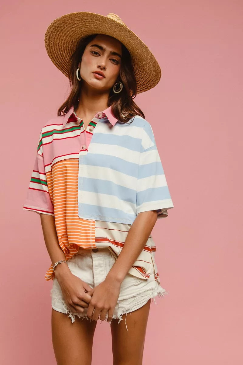 women's bibi mix and match stripe color block shirt - additional image