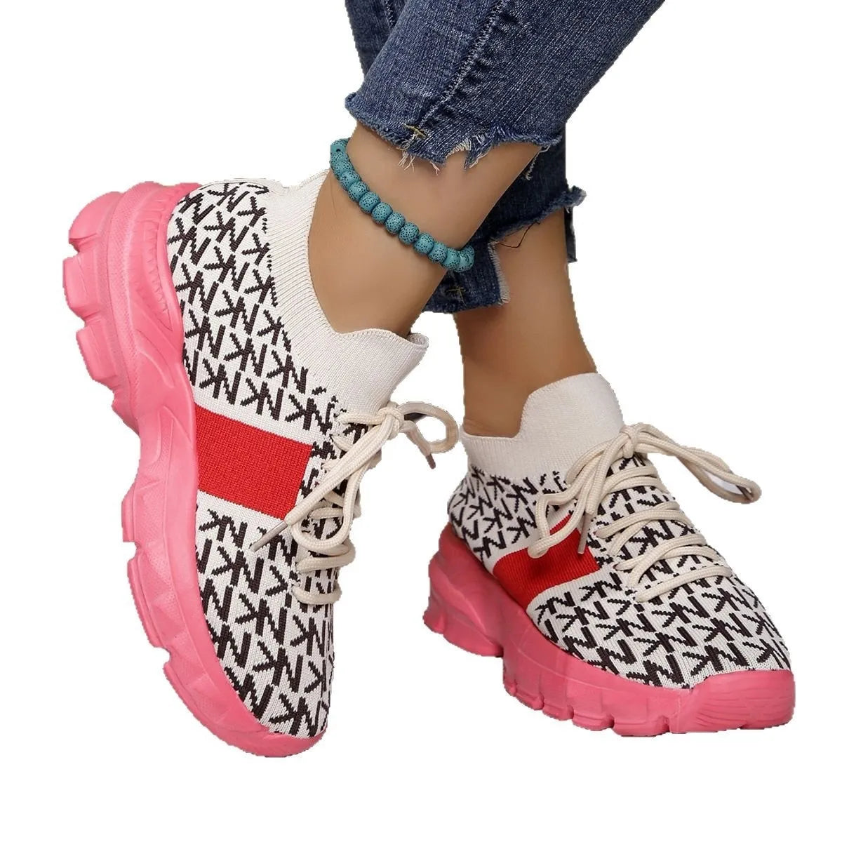 women's round toe lace up sneakers - extra view