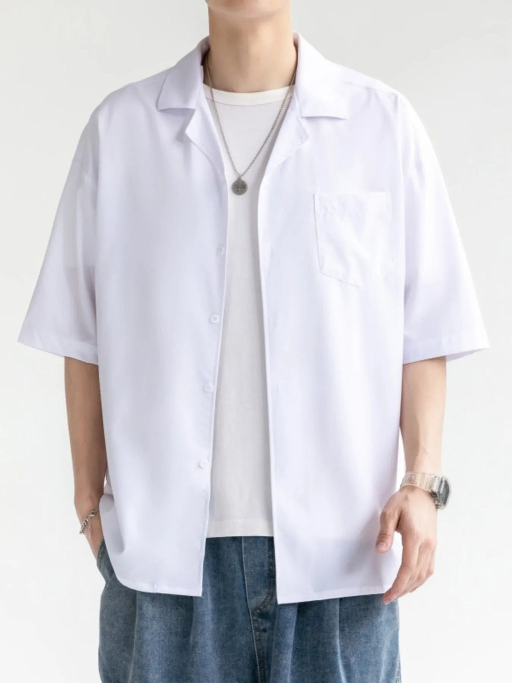 men's men's plus size button up half sleeve shirt - styled view