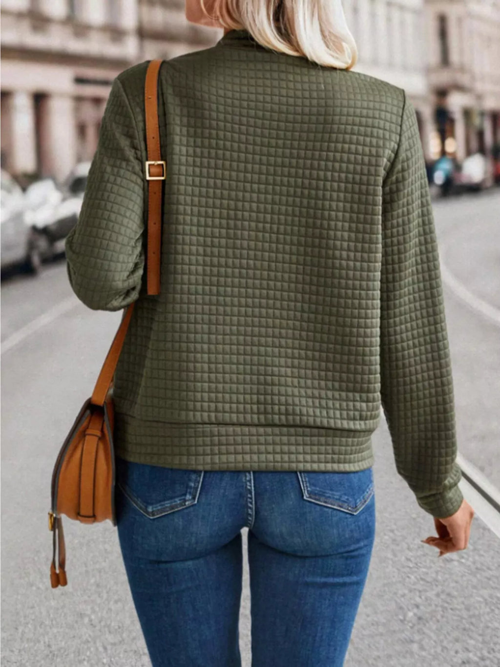 women's textured zip-up long sleeve jacket - styling option