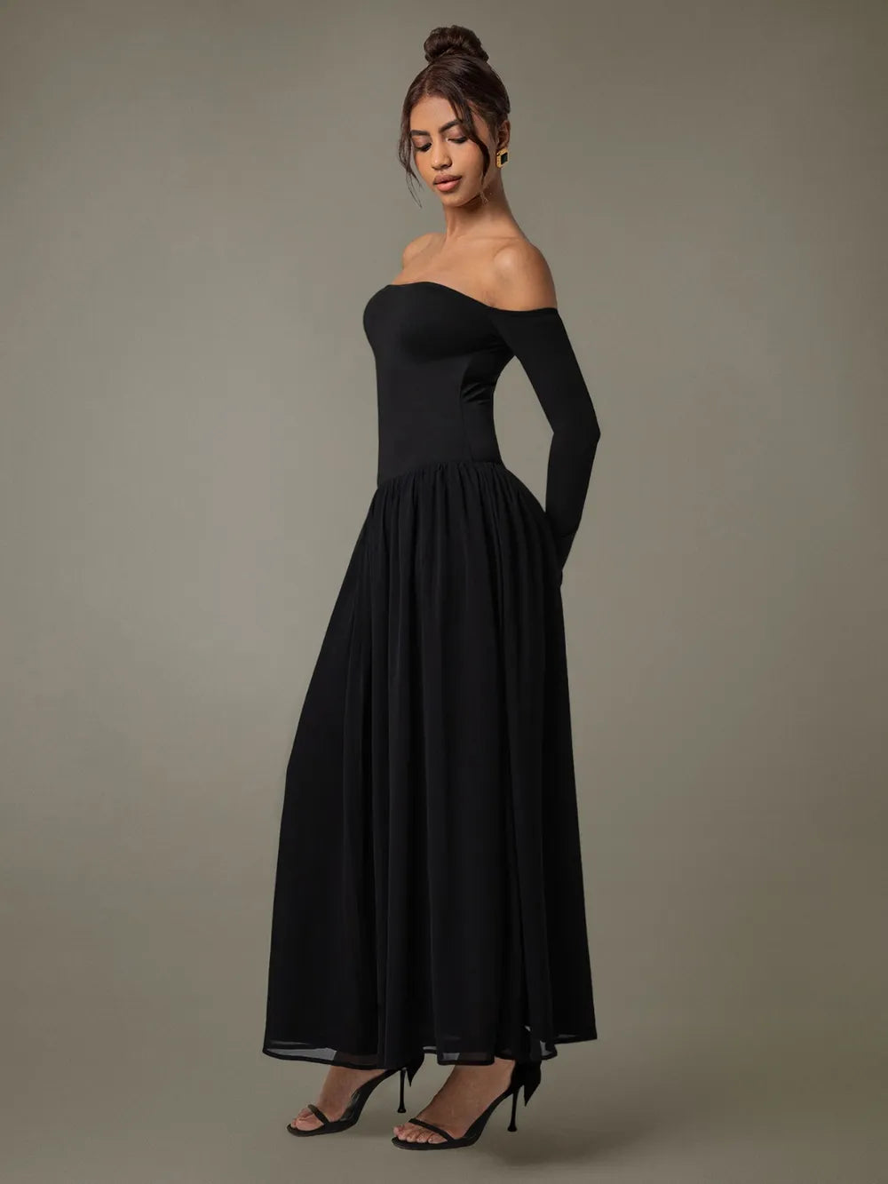 off shoulder long sleeve maxi dress shown as women’s dress