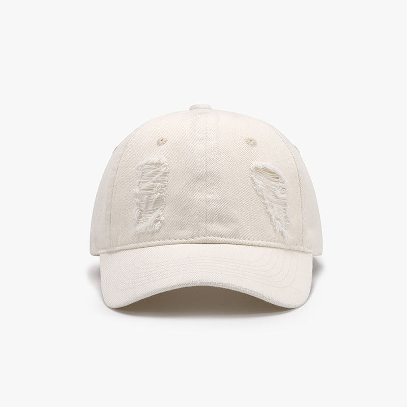 Distressed Cotton Baseball Cap Ivory One Size