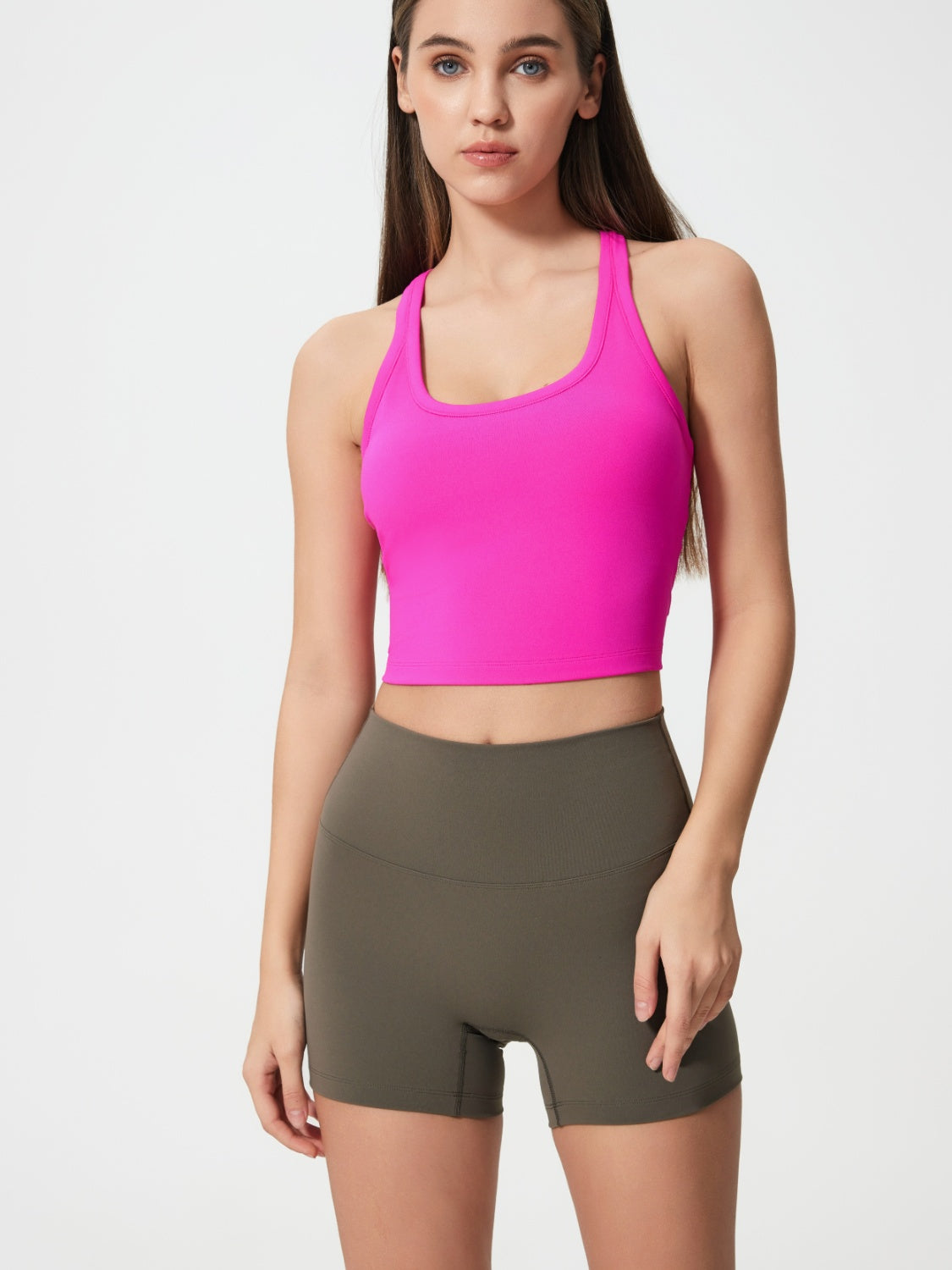 Millennia Scoop Neck Active Tank with Detachable Chest Pads Hot Pink