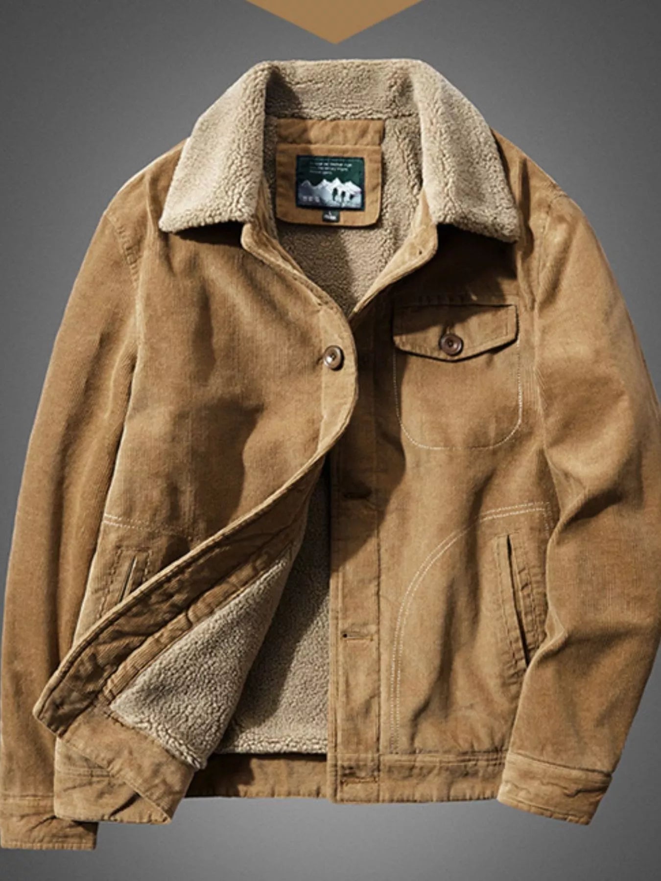 Men's Plus Size Sherpa Corduroy Button Up Jacket