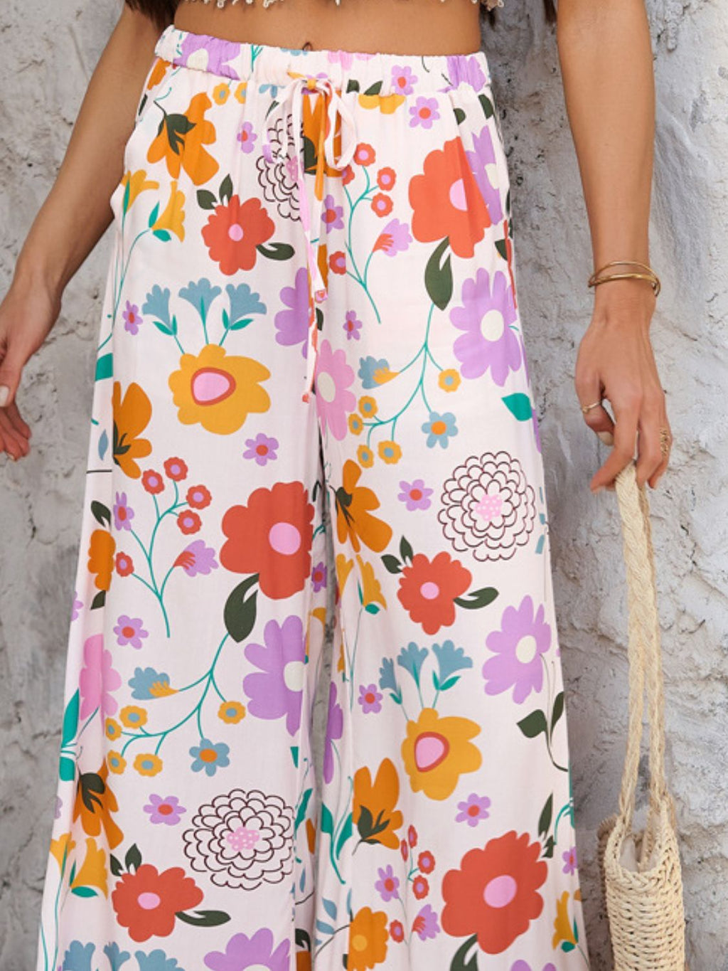 Devine Drawstring Printed Wide Leg Pants