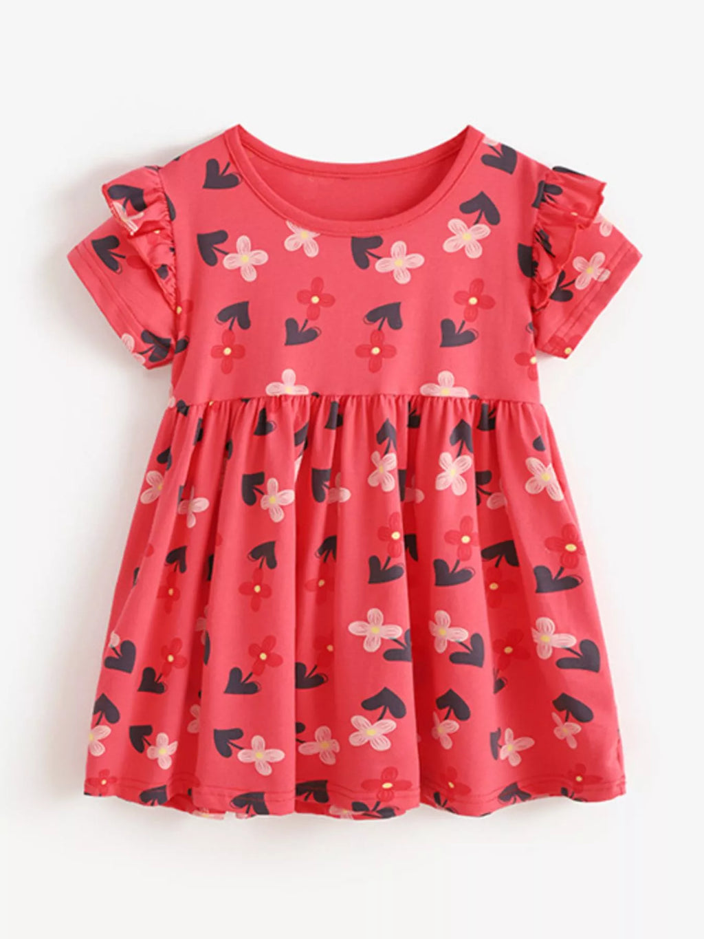 women's children's floral print ruffle sleeve casual dress - alternate angle