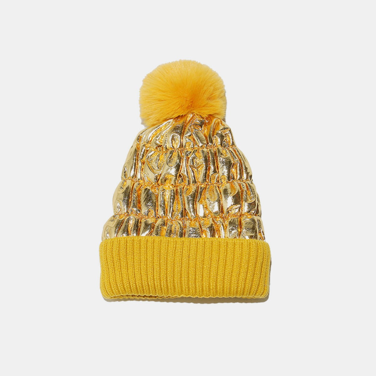 Thermal Knit Hat with Pompom Gold One Size