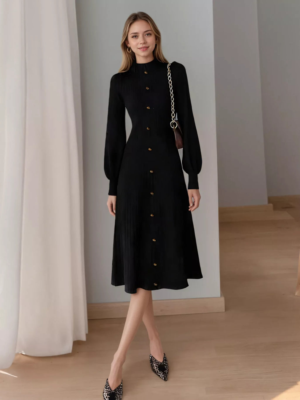women's ribbed knit mock neck midi dress - styling option