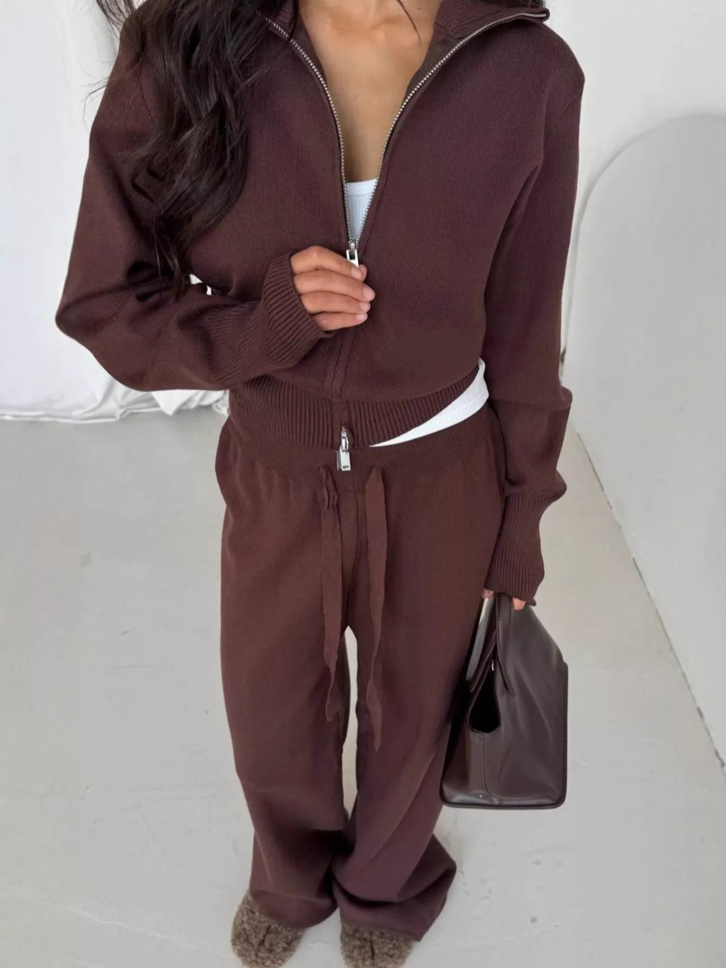 women's zip-up outerwear and  drawstring pants set - extra view