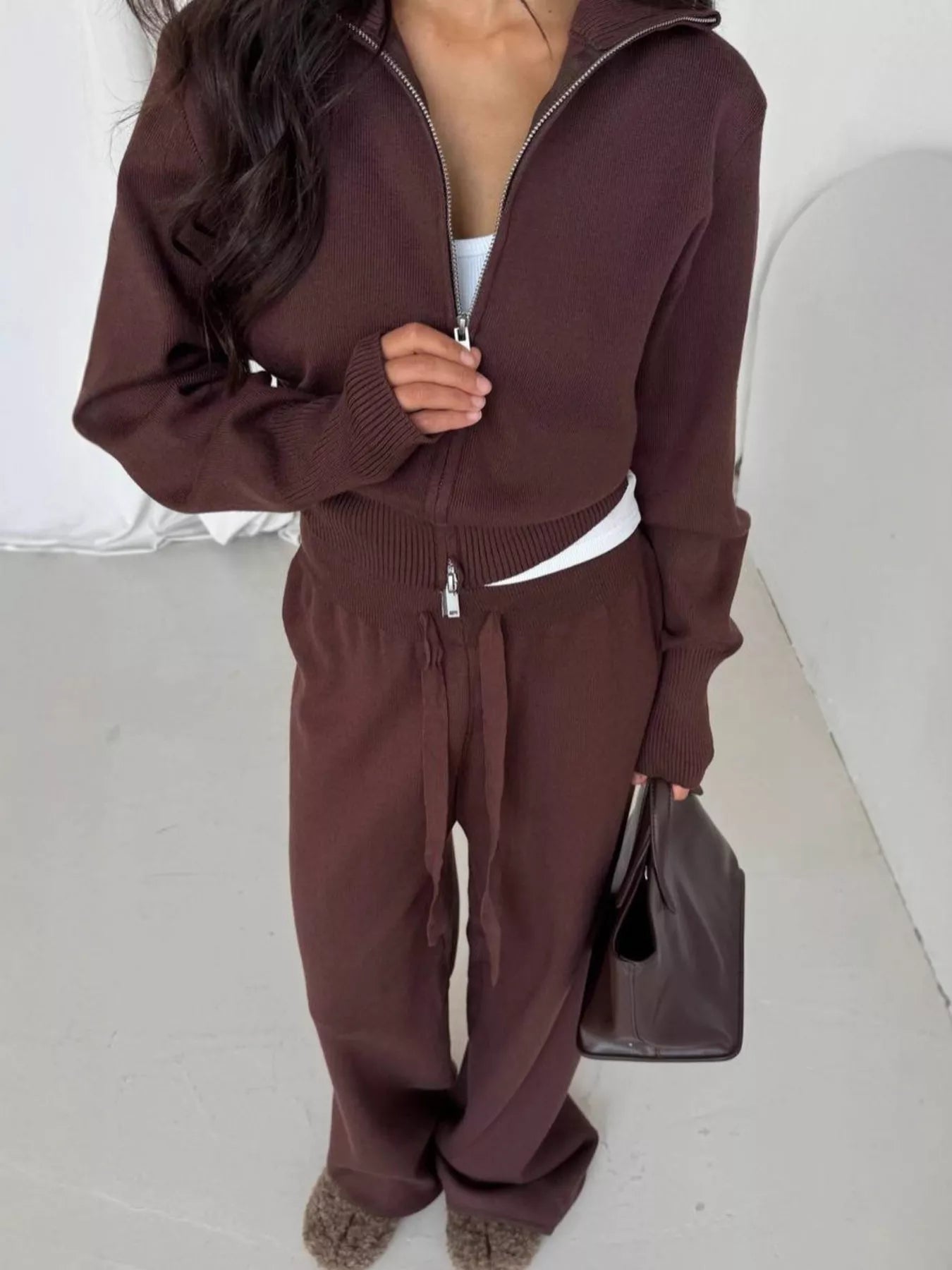 women's zip-up outerwear and  drawstring pants set - extra view