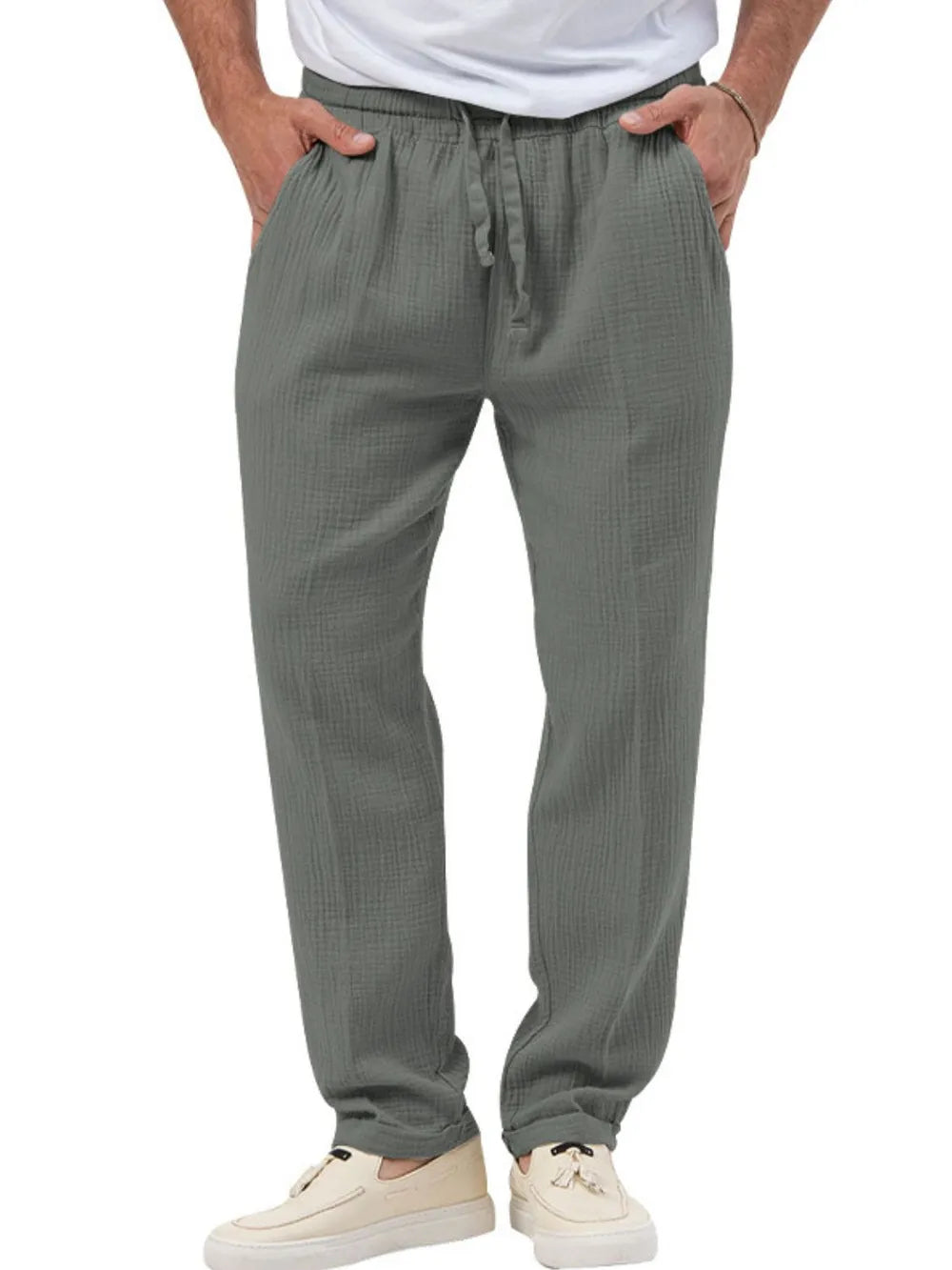 Men's Plus Size Drawstring Texture Pants Dark Gray
