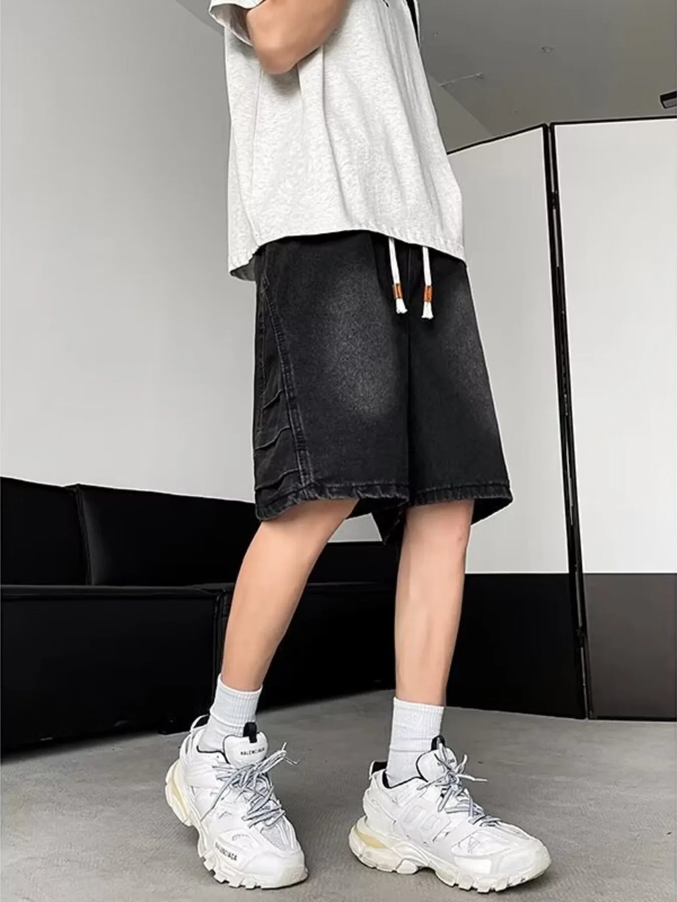 men's men's plus size wash loose fit denim shorts - back view