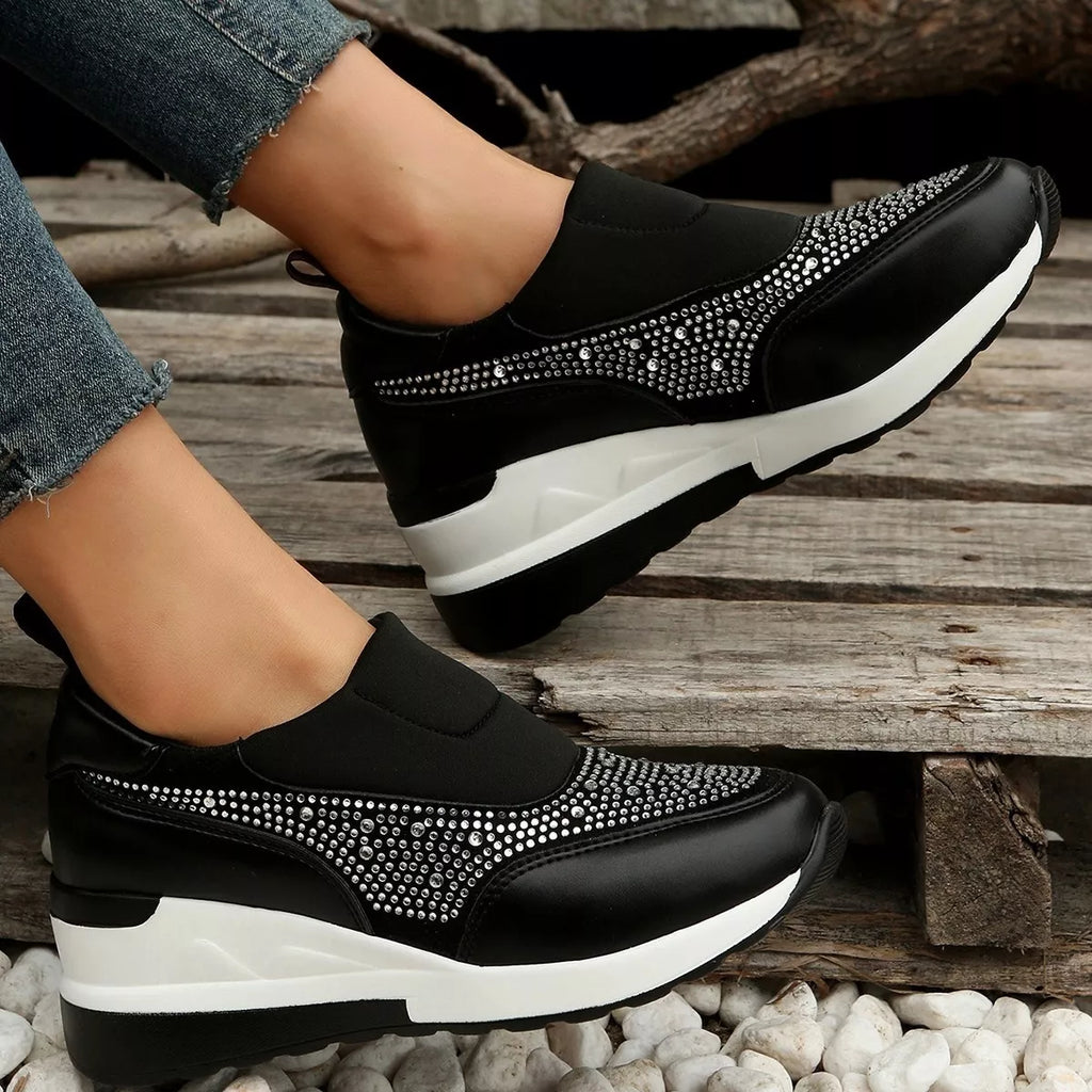 women's rhinestone embellished wedge sneakers - front view