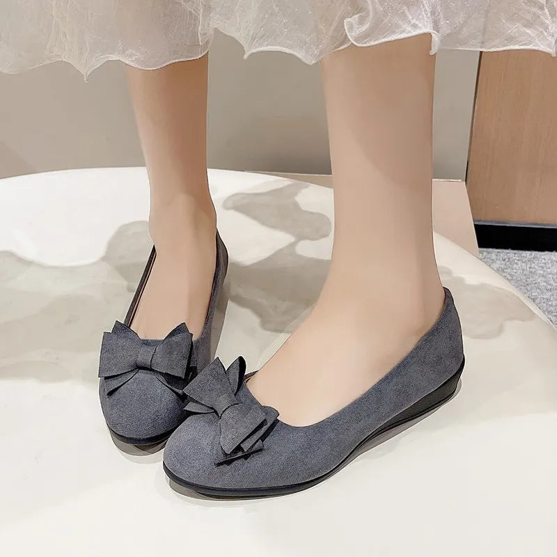 Bow Point Toe Low Heel Slip-Ons Dark Gray